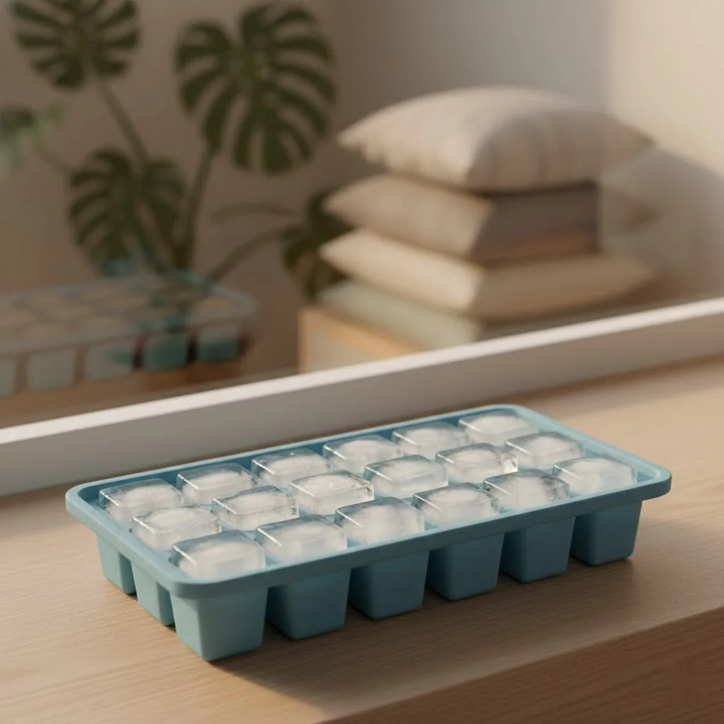 Assortment of ice cube trays including plastic, silicone, and stainless steel